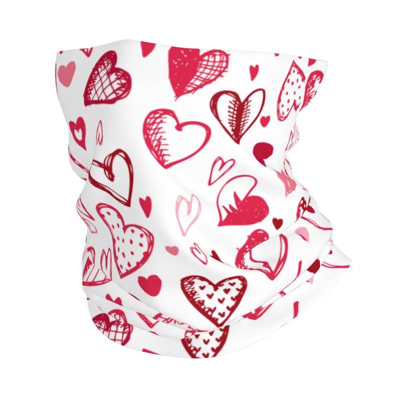 Neck Gaiter Face Cover - Розово-красная бандана с сердечками, многофункциональный шарф-труба
